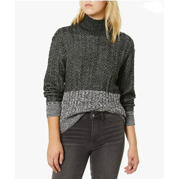 Splendid Cable Knit Colorblock Mock Neck Sweater - Picture 1 of 7
